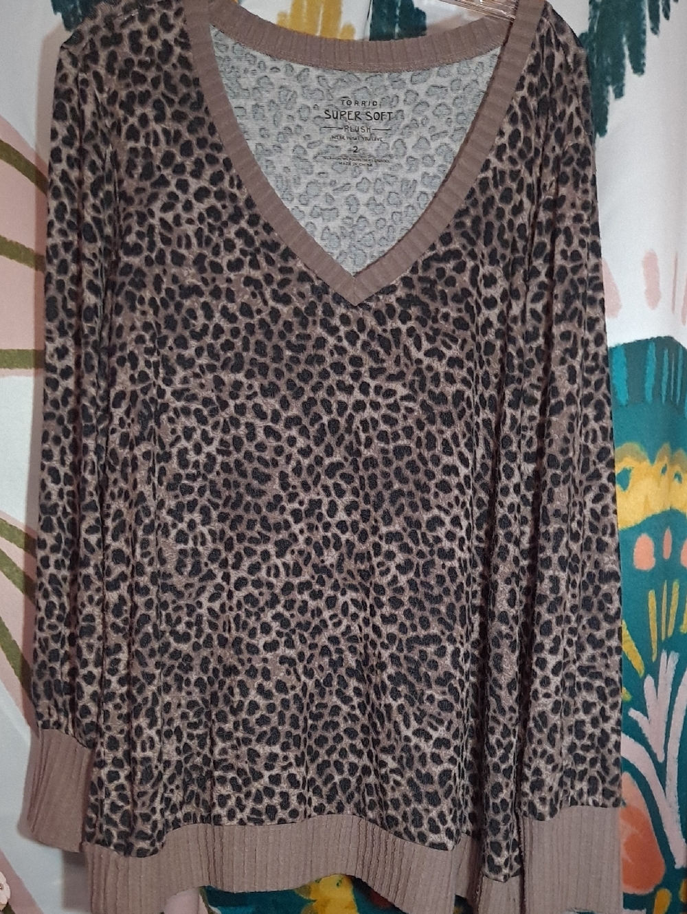 torrid Taupe and Black Leopard V-Neck Pullover Sweater